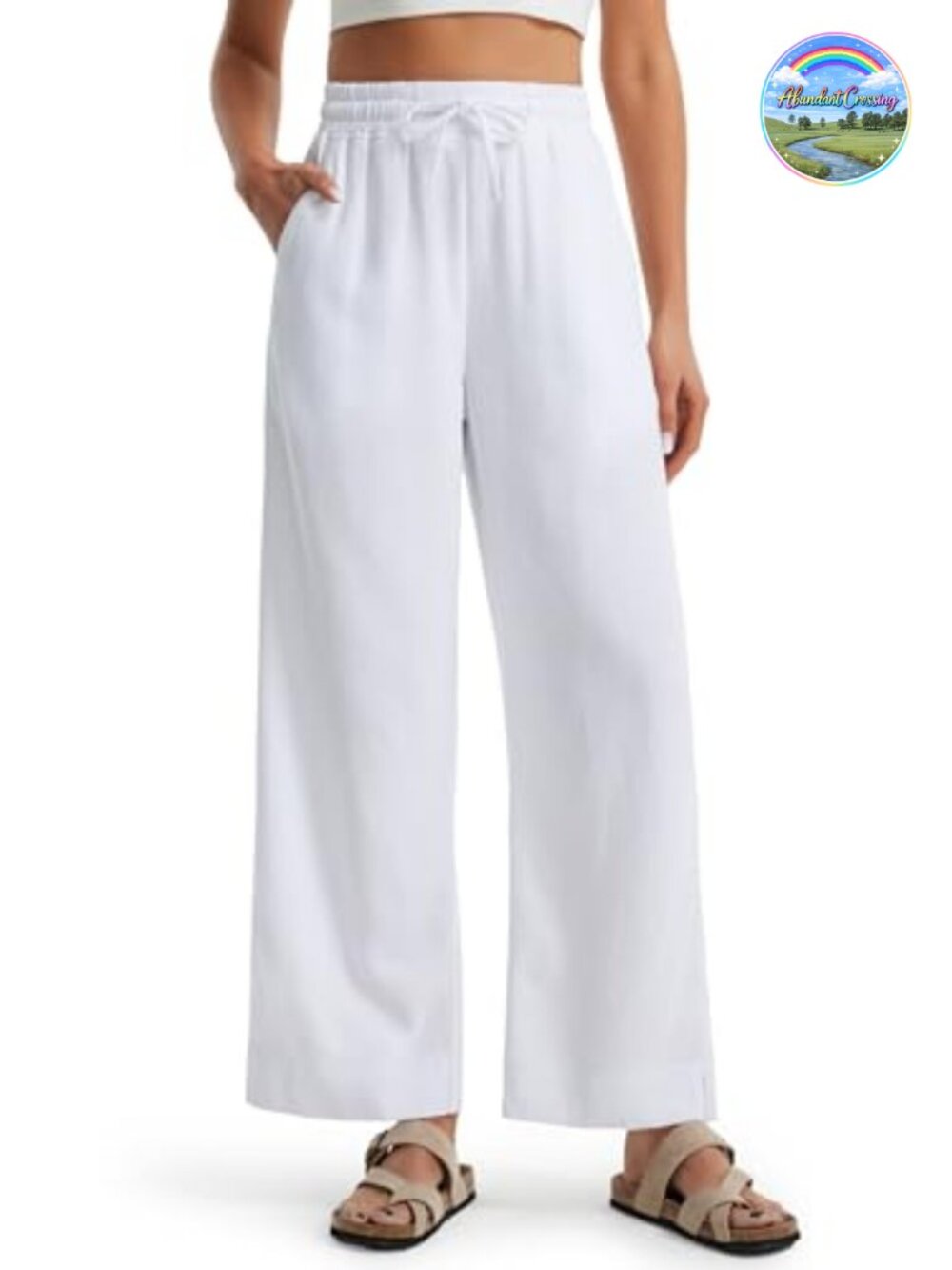 Wide Leg Linen Pants Women Cotton Viscose Palazzo High Rise Drawstring
